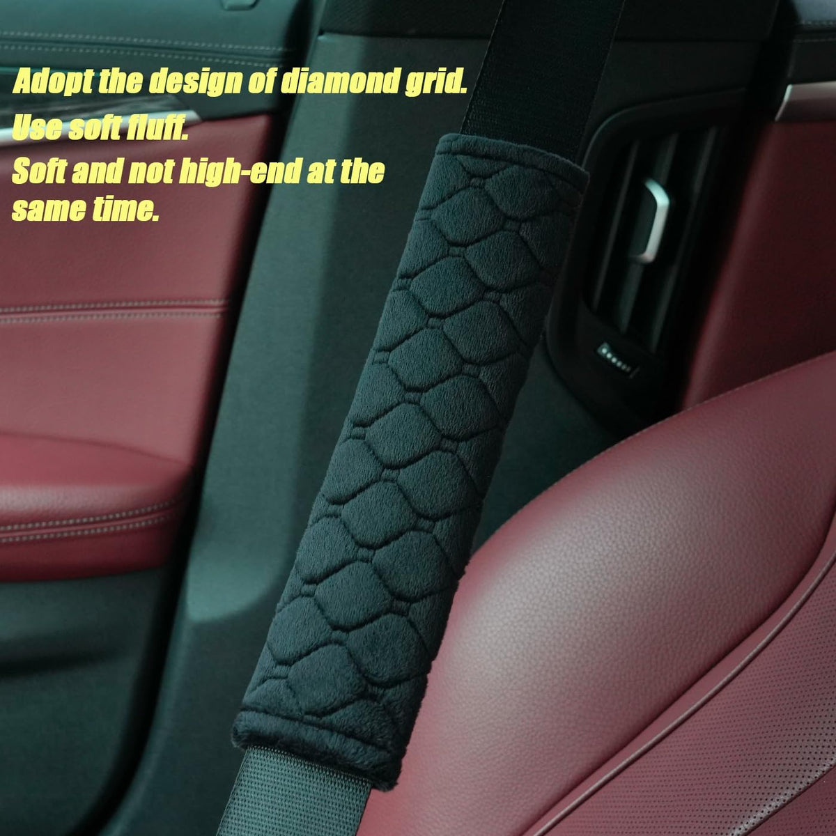 WJS 2 Pack Soft Auto Seat Belt Cover Seatbelt Shoulder Pad for a More Comfortable Driving Compatible with All Cars and Backpack (Black)