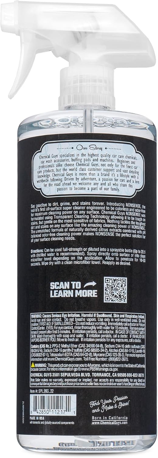 Chemical Guys Nonsense, Odorless Cleaner For Car Interior and Exterior All Purpose Cleaning Spray for Vinyl, Rubber, Plastic, Carpet, Upholstery, and Engine Bays Foaming Deep Cleaning Formula 16 oz