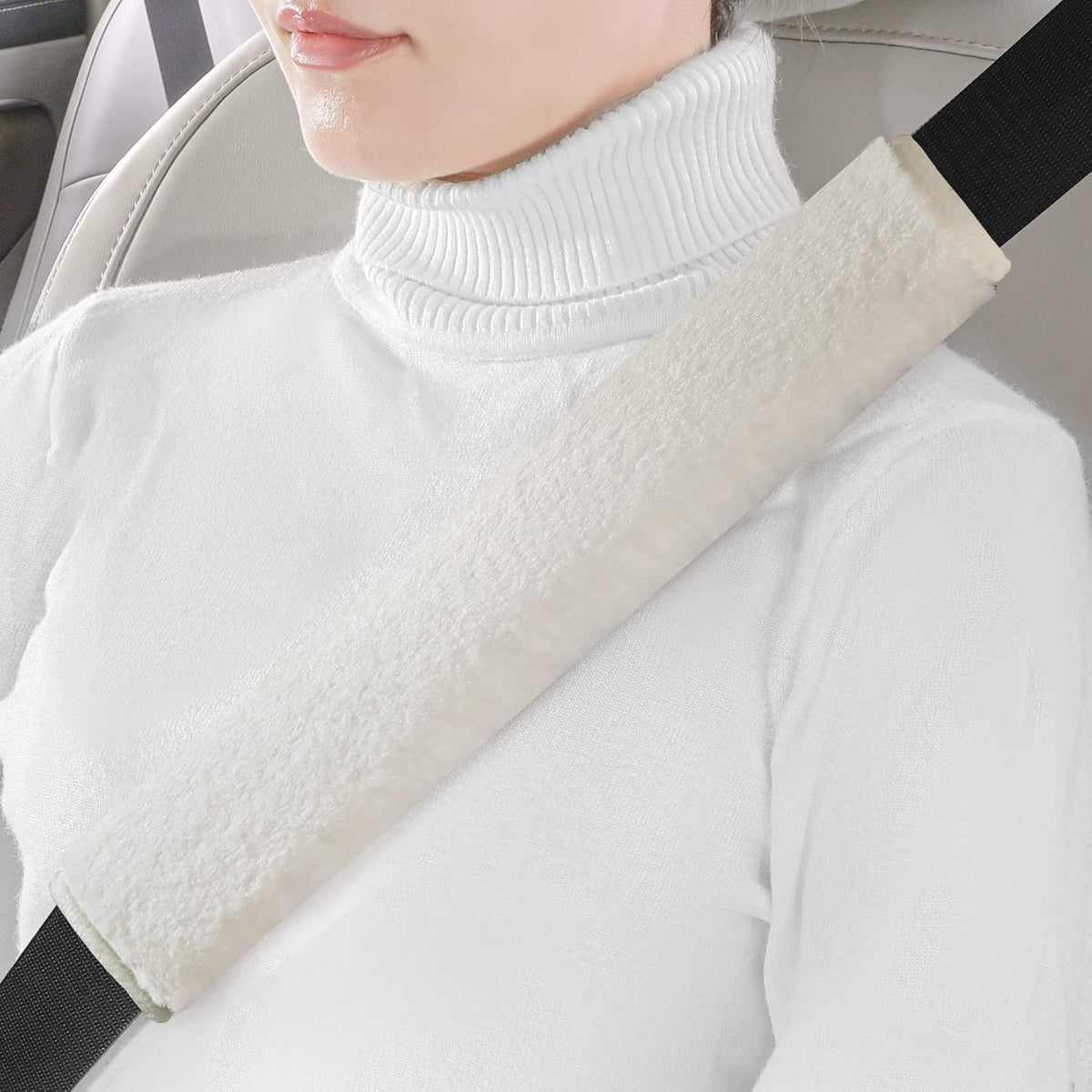 LACDL Extra Long Seatbelt Cover Super Soft Furry for Adults Kids Women & Men, Thick Plush Full Car Seat Belt Strap Cushion, Fluffy Shoulder Pad Protector, Auto Interior Accessories, 1pc, Black, 15.5in