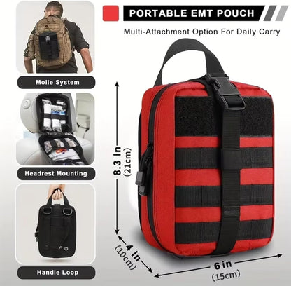 IFAK Trauma Kit with Emergency Compression Strap, 6-Inch Bandage, Splint, Outdoor First Aid Kit for Car, Camping, Hiking and Travel with Molle Bag