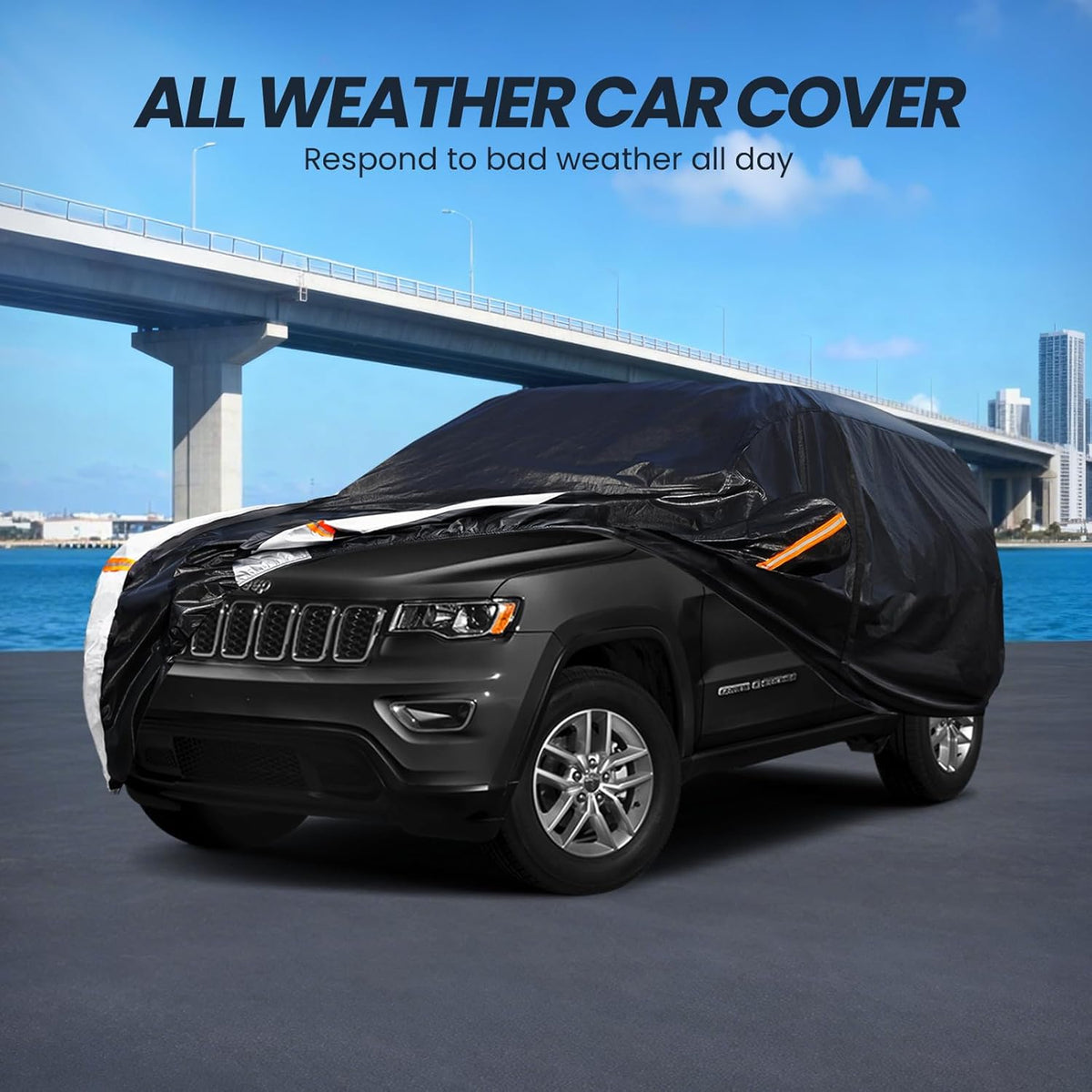 Large SUV Car Cover for Chevy Suburban 100% Waterproof All Weather, Heavy Duty Outdoor Full Exterior Covers Rain Sun Wind UV Protection. - Colors C
