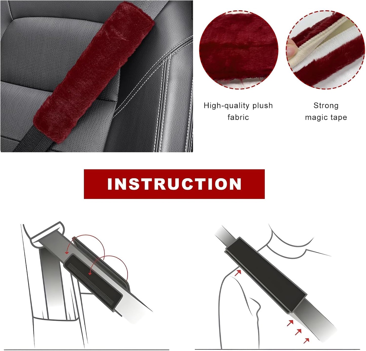 Sun Walker 2PCS Seat Belt Shoulder Pads, Fluffy Soft Plush Auto Seat Belt Pads for Protecting Your Neck & Shoulder, Comfortable Seatbelt Cover Warm Protective Cushion for Most Cars (Purple)