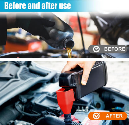 Flexible Car Fuel Funnel, Retractable Plastic Automotive Oil Exchange Funnels, Foldable Clasp Gasoline Funnels, Universal Draining Tool for Cars and Motorcycles (Red)