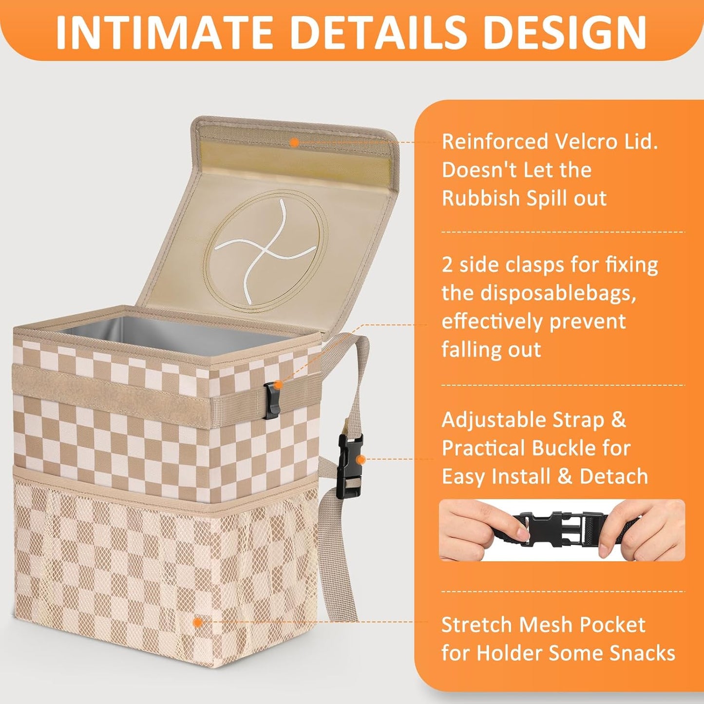 Vankor Car Trash Can Bin with Lid Hanging for Back Seat, Car Accessories for Women Men Leak Proof Automotive Garbage Cans Leakproof Vehicle Trash Can for Truck SUV Black