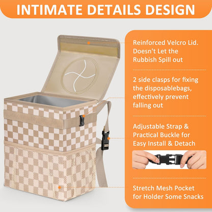 Vankor Car Trash Can Bin with Lid Hanging for Back Seat, Car Accessories for Women Men Leak Proof Automotive Garbage Cans Leakproof Vehicle Trash Can for Truck SUV Black