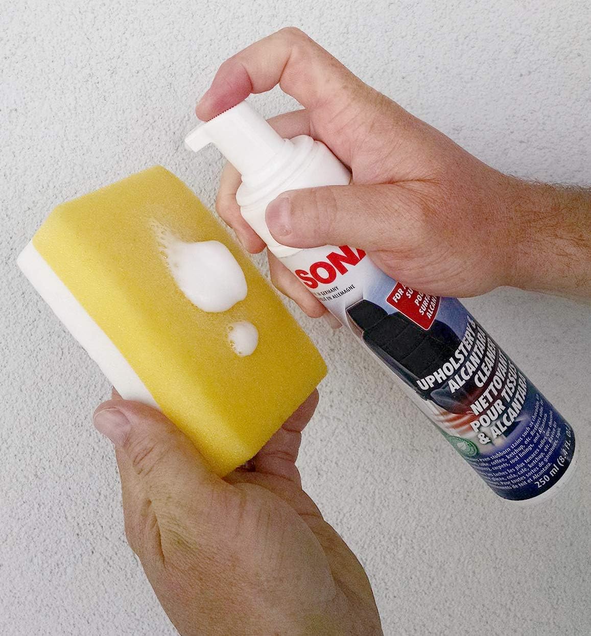 SONAX Upholstery & Alcantara Cleaner Foam | Interior Cleaner for Synthetic Suede, Fabric Seats, Carpet, Door Panels, Headliners & Trim | Removes Dirt, Oils, Stains & Grime Build-Up | 8.45 oz | 250 ml