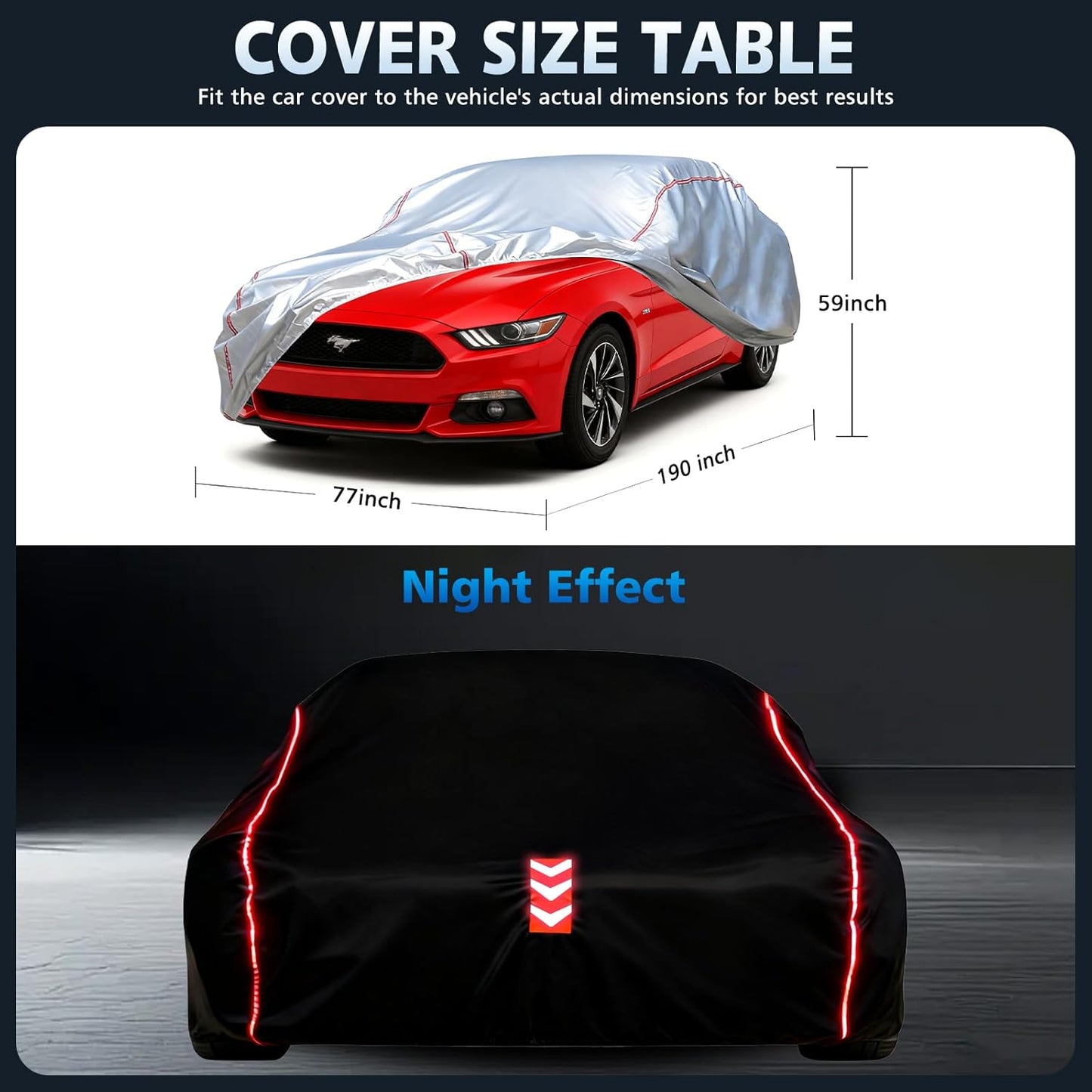 Car Cover for Sedan, Waterproof All Weather Heavy Duty, 360° Underbody Wrap Windproof Design, Quick Install Outdoor Vehicle Cover, Fits 186-193 in