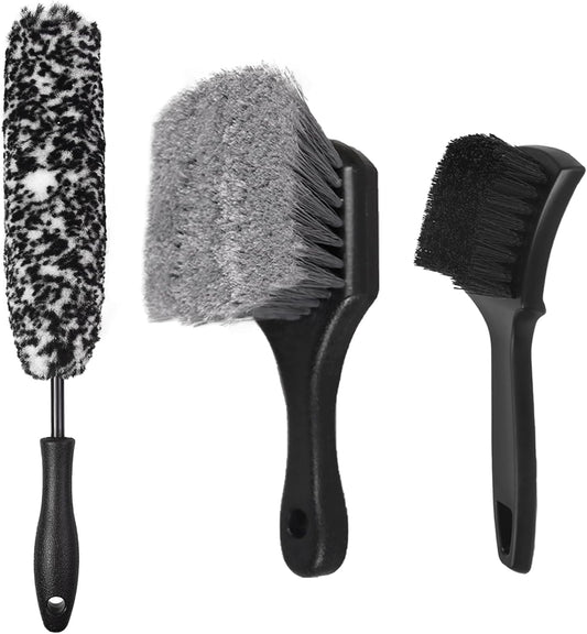 Car Wheel & Tire Brush Set, Wheel Cleaner Brush, Soft & Stiff Bristle Cleaning Brush, Wheel Brushes for Cleaning Wheels, Rim Brush for Car Body Exterior Surface, Carpet, Truck, SUV, RV, Motorcycle