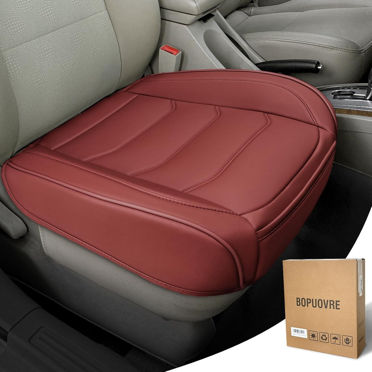 BOPUOVRE Car Seat Cover for Luxury & Comfort - PU Leather, Anti-Slip, Full Wrap Protection with Storage Pocket for Bottom Cushion - Universal Fit for 95% of Vehicles (Black,1 Piece)
