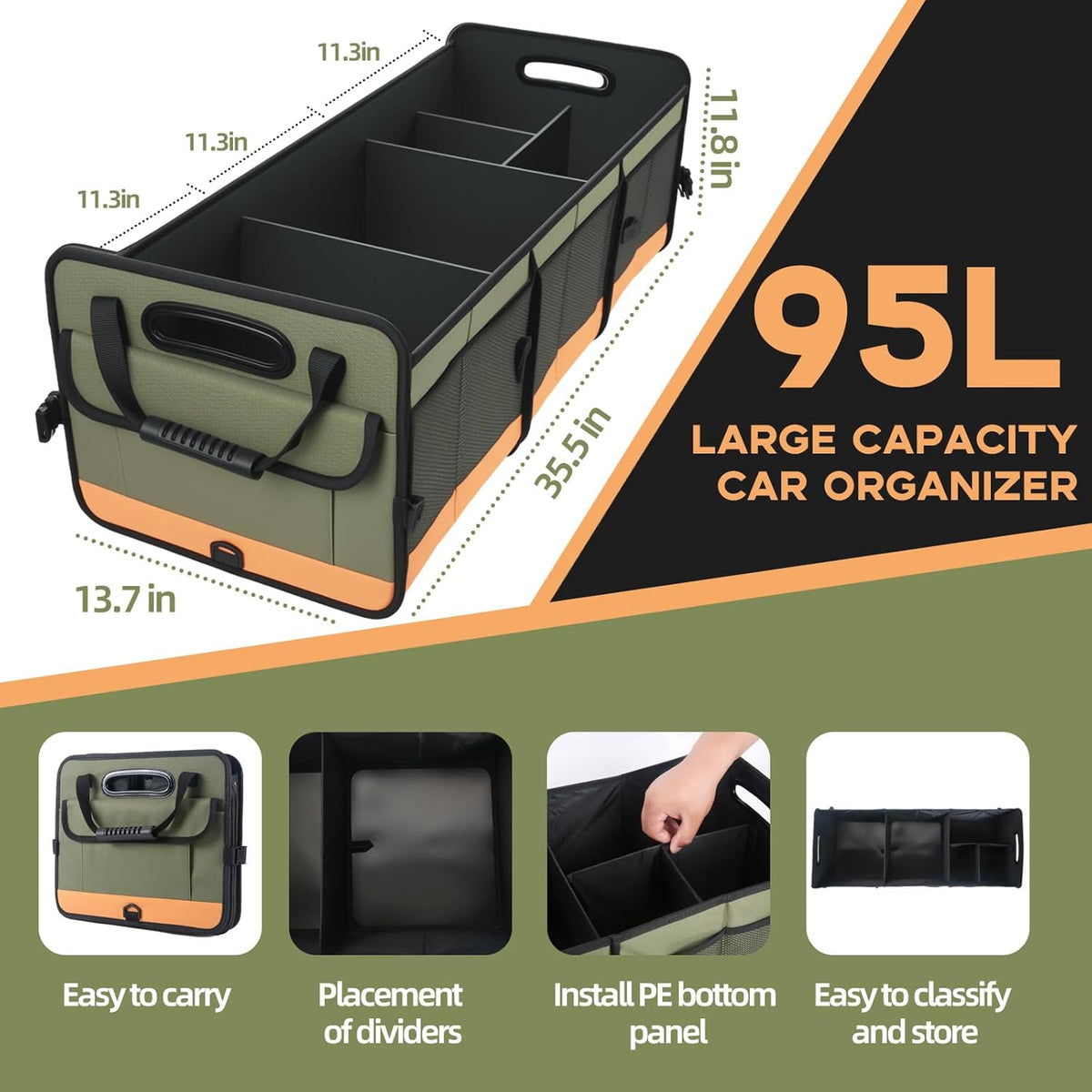 AOPHY Trunk Organizer for Car, 95L Large Capacity Trunk Storage with Non-Slip Bottom Strips, Cargo Organizer for Suv, Truck, Sedan, Waterproof Portable Car Organizers for Women Men(Pink)