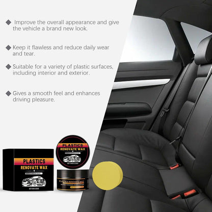 Advanced Plastic Restorer Paste for Cars - 3.5oz Scratch Repair & Cleaner, Long-Lasting Ceramic Coating for Interior & Exterior Trim, Dashboard, Bumpers - Revives Faded Black Plastic, Non-Greasy