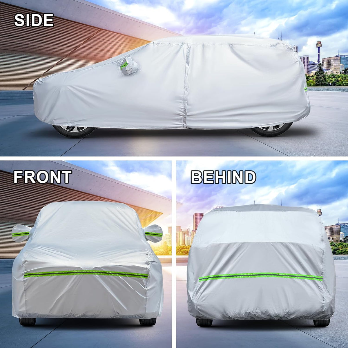Full Car Cover Universal 6 Layers Outdoor Thicked All Weather Cover, Sunshield, Waterproof, Snow Proof, UV Proof, Scratch Proof, Bird Droppings, 6 Reflective Strips, Fits Sedans up 178"-189"