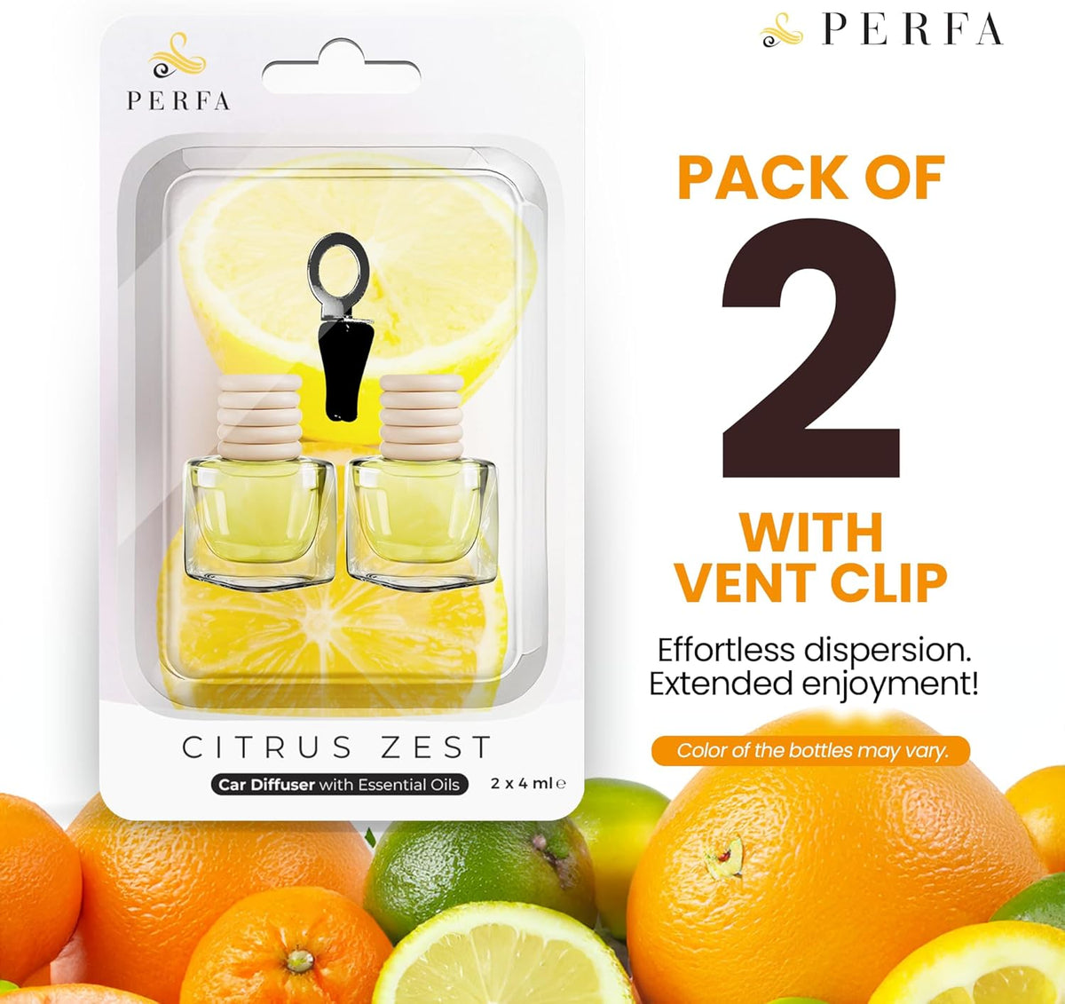 Fresh Linen Car Air Freshener | Hanging Car Freshener with Vent Clip | Long Lasting Fragrance, Slow-Release Aroma Technology, Adjustable Scent Intensity | Scented Interior Accessories by Perfa