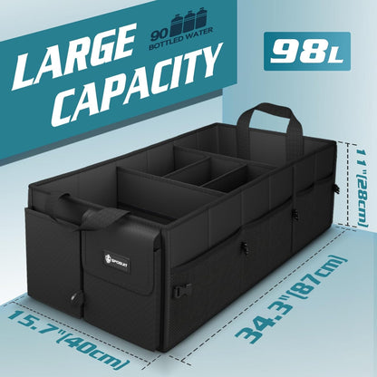 Sposuit Trunk Organizer for Car - 70L Collapsible Car Storage with 11 Pockets & Reinforced Handles, SUV Trunk Organizers for Grocery Cargo(Black)