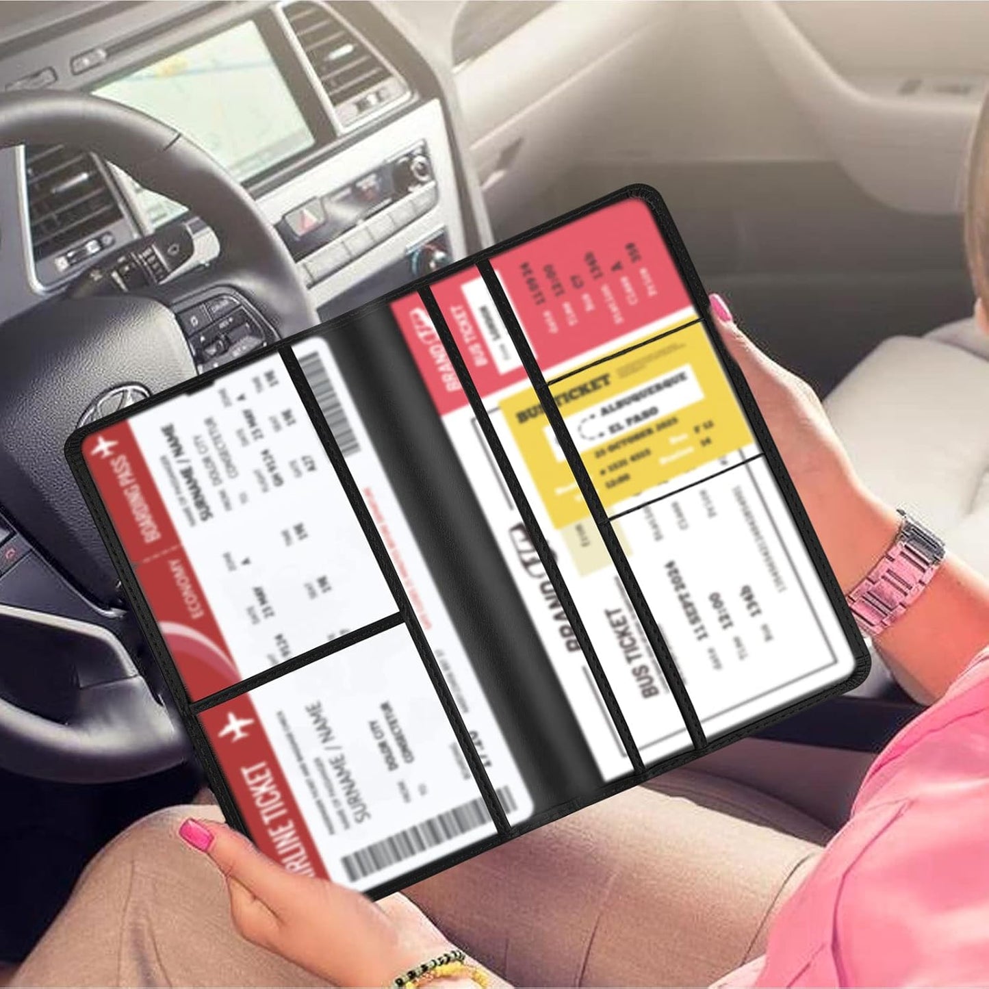 Car Registration and Insurance Card Holder - Leather Vehicle Glove Box Automobile Documents Paperwork Wallet Case Organizer for ID, Driver's License, Key, Cards - Car Accessories for Women&Men