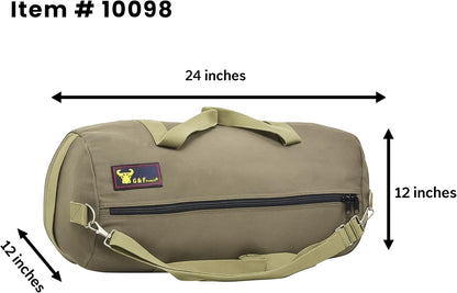Waxed Canvas All Purpose Military Style Duffle Bag, Water-Resistant, Adjustable Strap, Fully Lined, Double Zipper Closure, heavy Duty, Olive Green