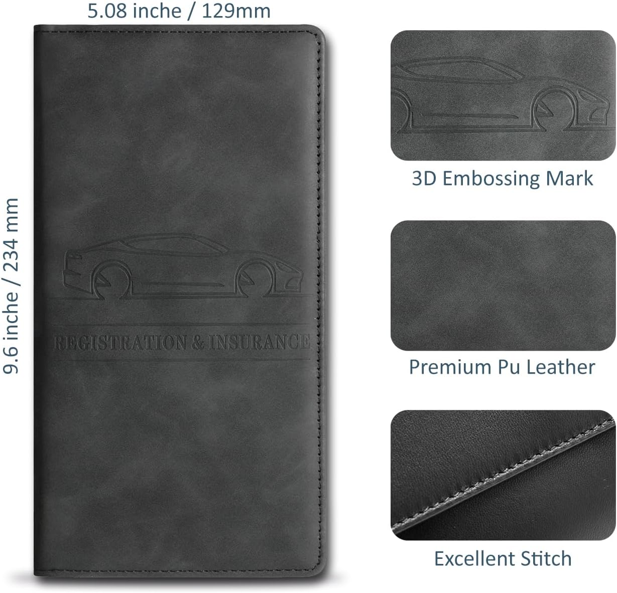 Car Accessories Registration and Insurance Holder,Leather Essential Card Magnetic Shut Vehicle Glove Box Organizer Case for Auto Driver License Document Truck Motorcycle Boat Men Women,Black