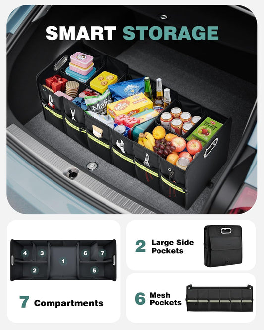 FLORICH Trunk Organizer for Suv, Premium Waterproof Car Organizers and Storage, Collapsible Multi-Compartment Truck Organizer Back Seat Storage for Car
