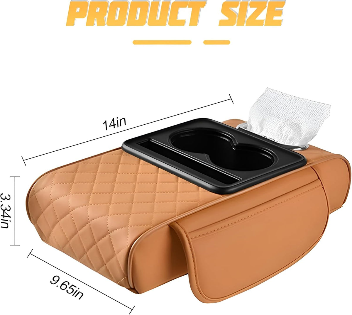 Zpana Car Center Console Armrest Pillow, Memory Foam Leather 4 in 1 Vehicle Arm Rest Cover with Tissue Box 2 Side Storage Bag Cup & Phone Holder, Auto Armrest Cushion, Universal Fit (Black)