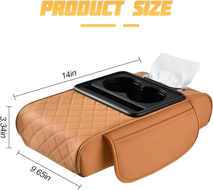Zpana Car Center Console Armrest Pillow, Memory Foam Leather 4 in 1 Vehicle Arm Rest Cover with Tissue Box 2 Side Storage Bag Cup & Phone Holder, Auto Armrest Cushion, Universal Fit (Black)