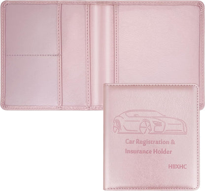 Car Registration and Insurance Card Holder - Leather Vehicle Glove Box Automobile Documents Paperwork Wallet Case Organizer for ID, Driver's License, Key, Cards - Car Accessories for Women&Men