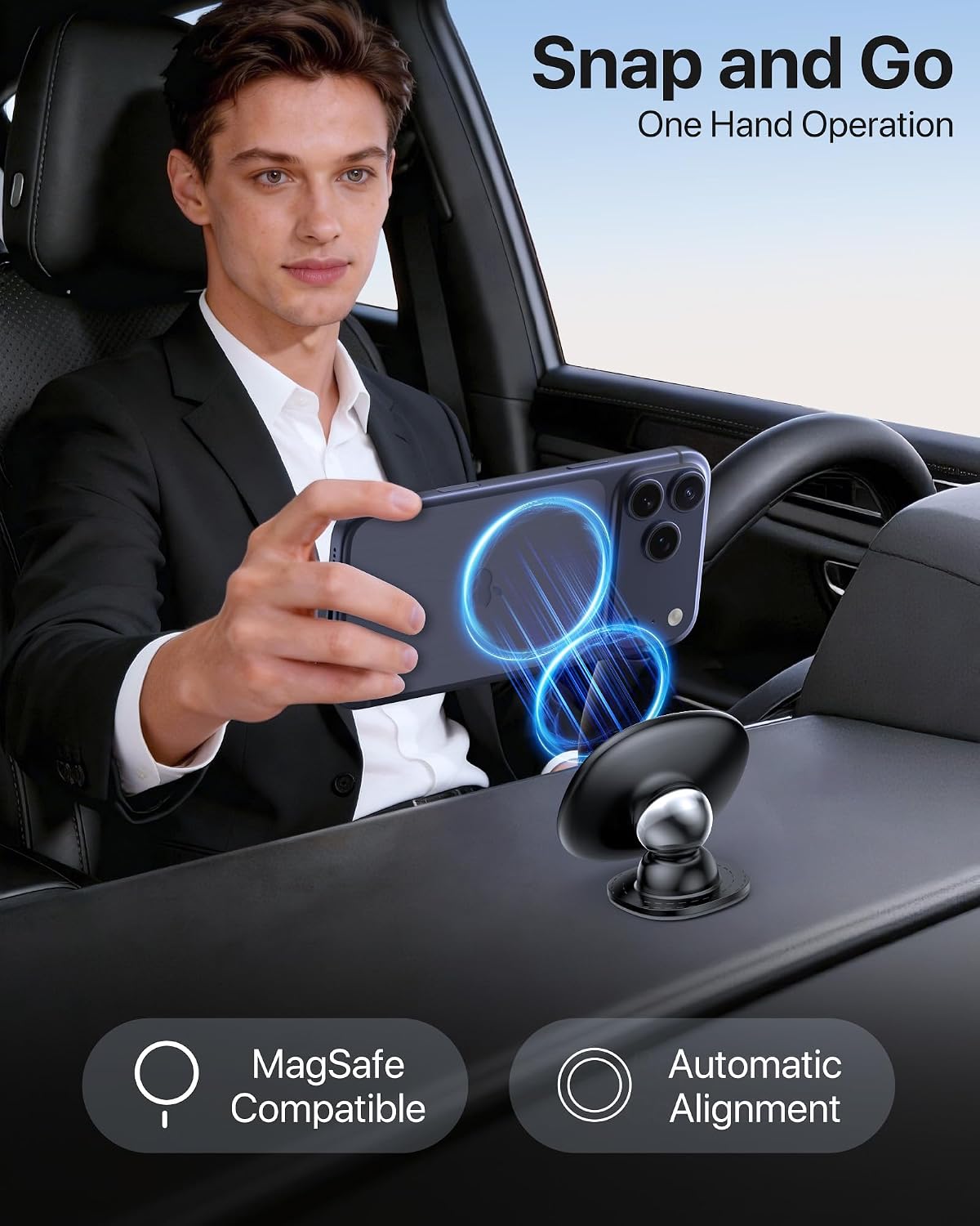 Miracase Phone Holders for Your Car with Metal Hook Clip, Air Vent Cell Phone Stand Car Mount, Universal Automobile Cradle for Garmin GPS Fit iPhone Android and All Smartphones, Dark Black