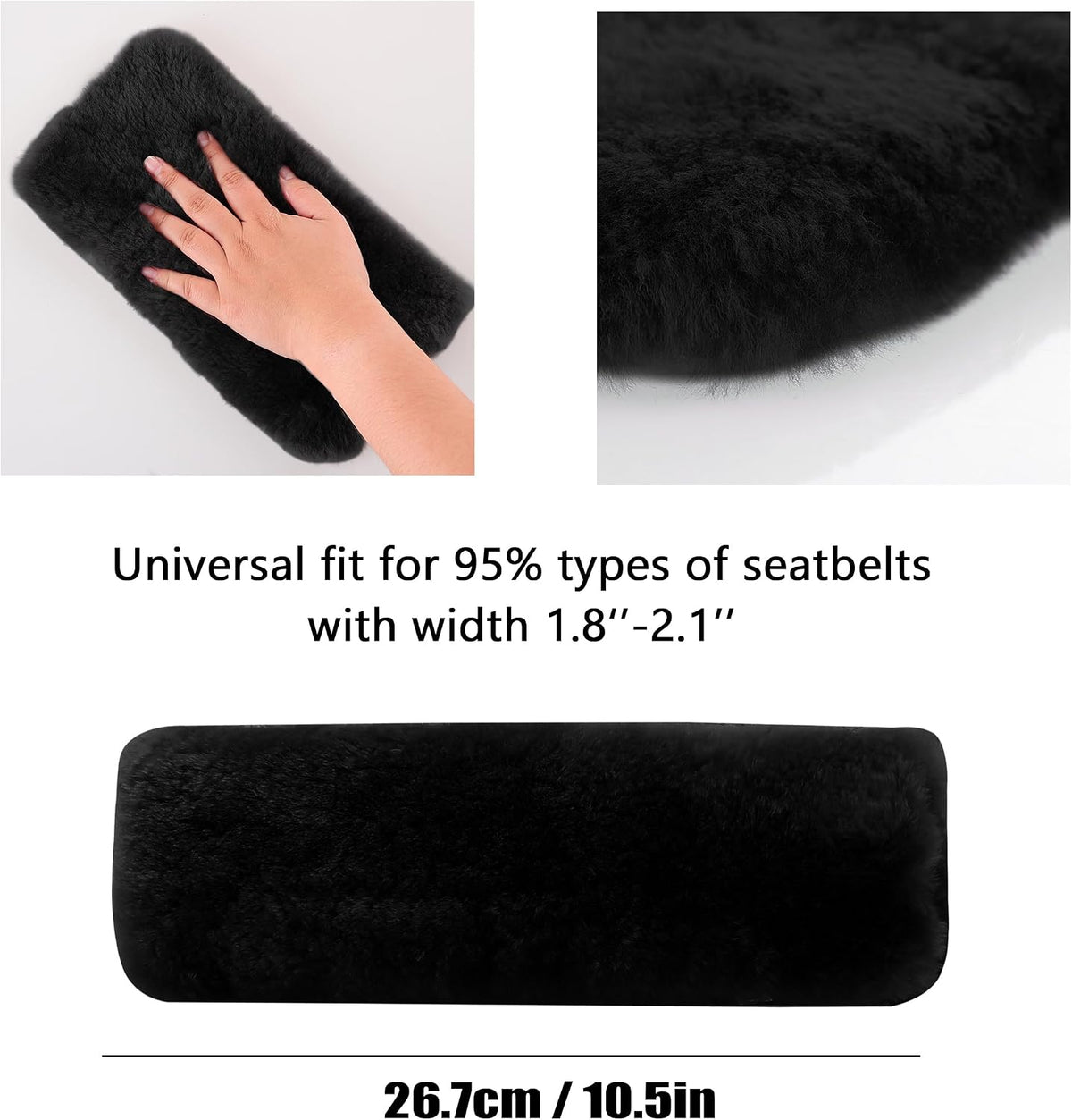 Amooca Soft Faux Fur Universal Fit Seatbelt Cover Car Truck SUV Airplane Seat Belt Shoulder Pad for Carmera Backpack Straps Neck Cushion Protector 2 Pack 10.5in Dark Gray