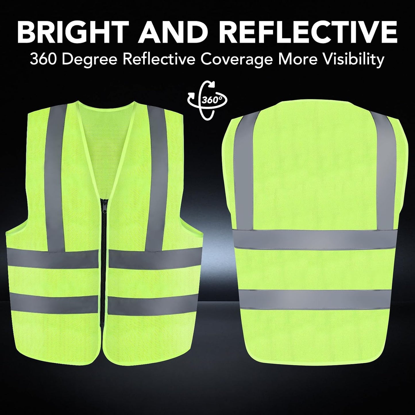 BURVAGY 3-Pack Reflective Safety Vest For Women Men - High-Visibility Safety Vest with 2in Reflective Strips for Emergency, Construction, and Safety Use (Green XX-Large)
