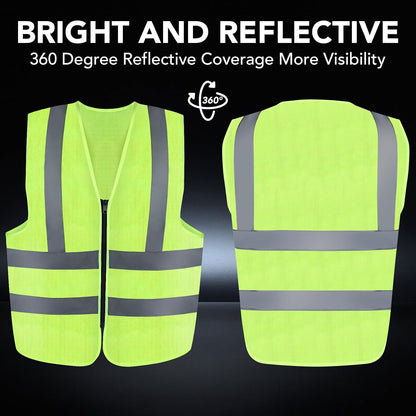BURVAGY 3-Pack Reflective Safety Vest For Women Men - High-Visibility Safety Vest with 2in Reflective Strips for Emergency, Construction, and Safety Use (Green XX-Large)