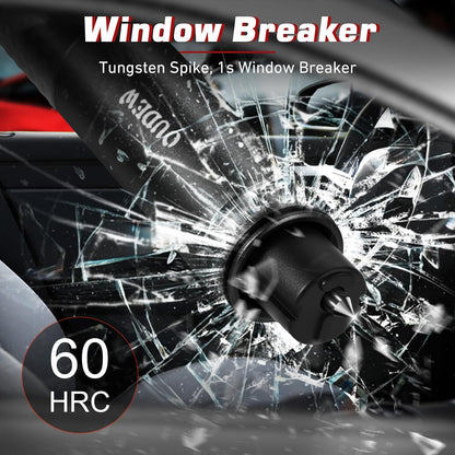 4-in-1 Car Window Breaker Seatbelt Cutter with Survival Whistle & LED Flashlight, Spring-Loaded Glass Breaker for Underwater, Portable Automotive Emergency Escape Tool, Black