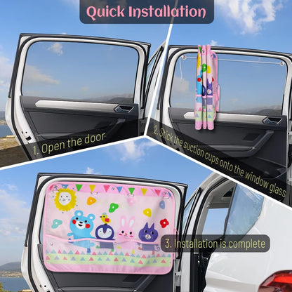 Car Sun Shade Side Window, 2 Pcs Blackout Car Window Shade for Baby Privacy with Storage Net Pockets Auto Curtains 7 Suction Cups for Heat/UV Protection Sun Block Covers