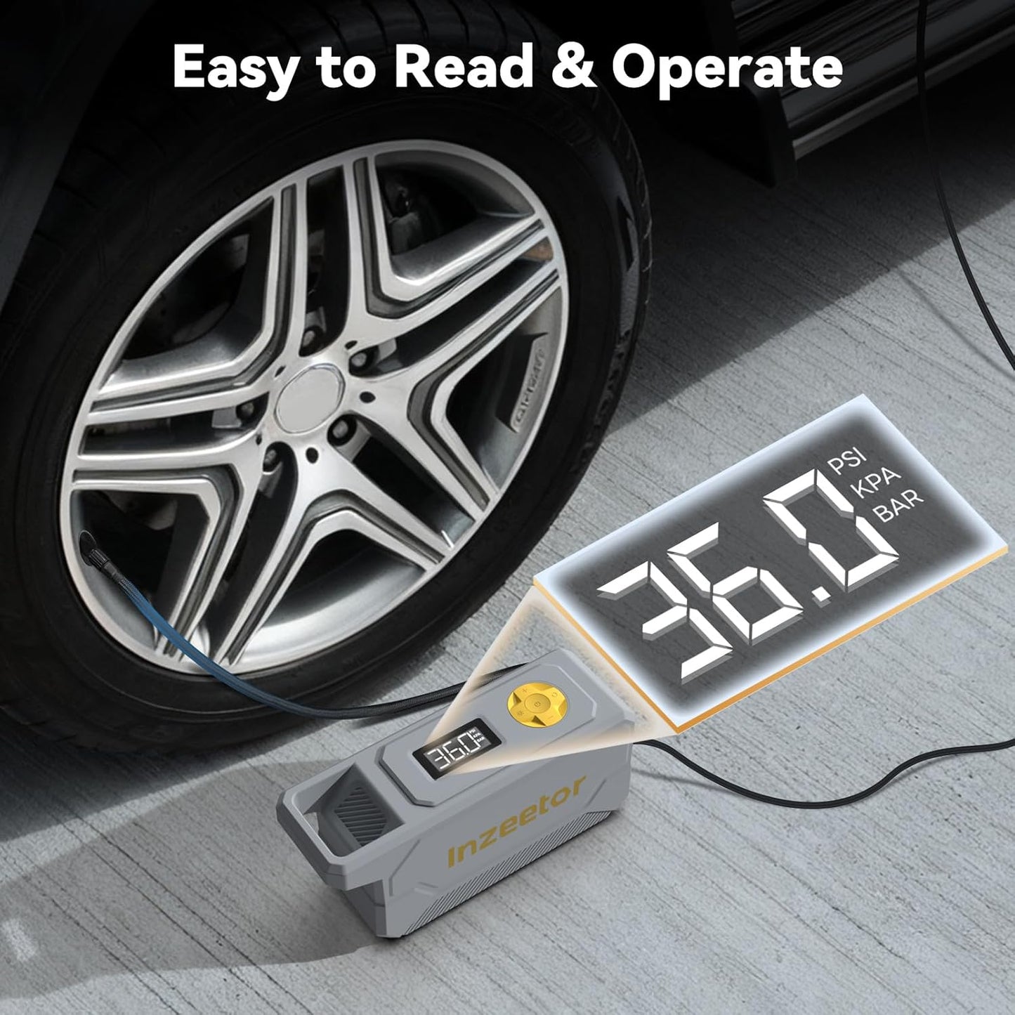150 PSI Tire Inflator Portable Air Compressor, 12V DC Auto Shutoff Air Pump with Digital Pressure Gauge and Emergency LED Light for Car Tires, Bicycle & Balloons, Black