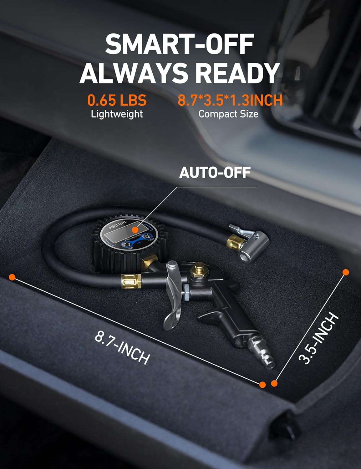AstroAI Digital Tire Pressure Gauge with Inflator, 3-250 PSI Air Chuck & Compressor Accessories Heavy Duty with Quick Connect Coupler, 0.1 Display Resolution, 1Pack Standard