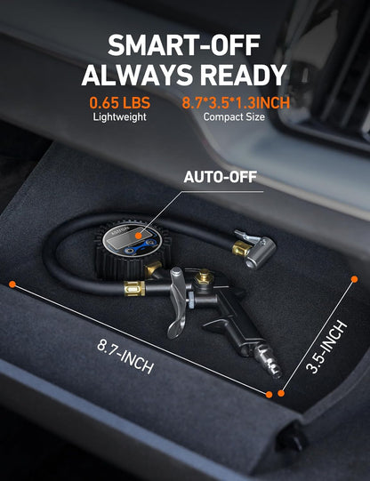 AstroAI Digital Tire Pressure Gauge with Inflator, 3-250 PSI Air Chuck & Compressor Accessories Heavy Duty with Quick Connect Coupler, 0.1 Display Resolution, 1Pack Standard
