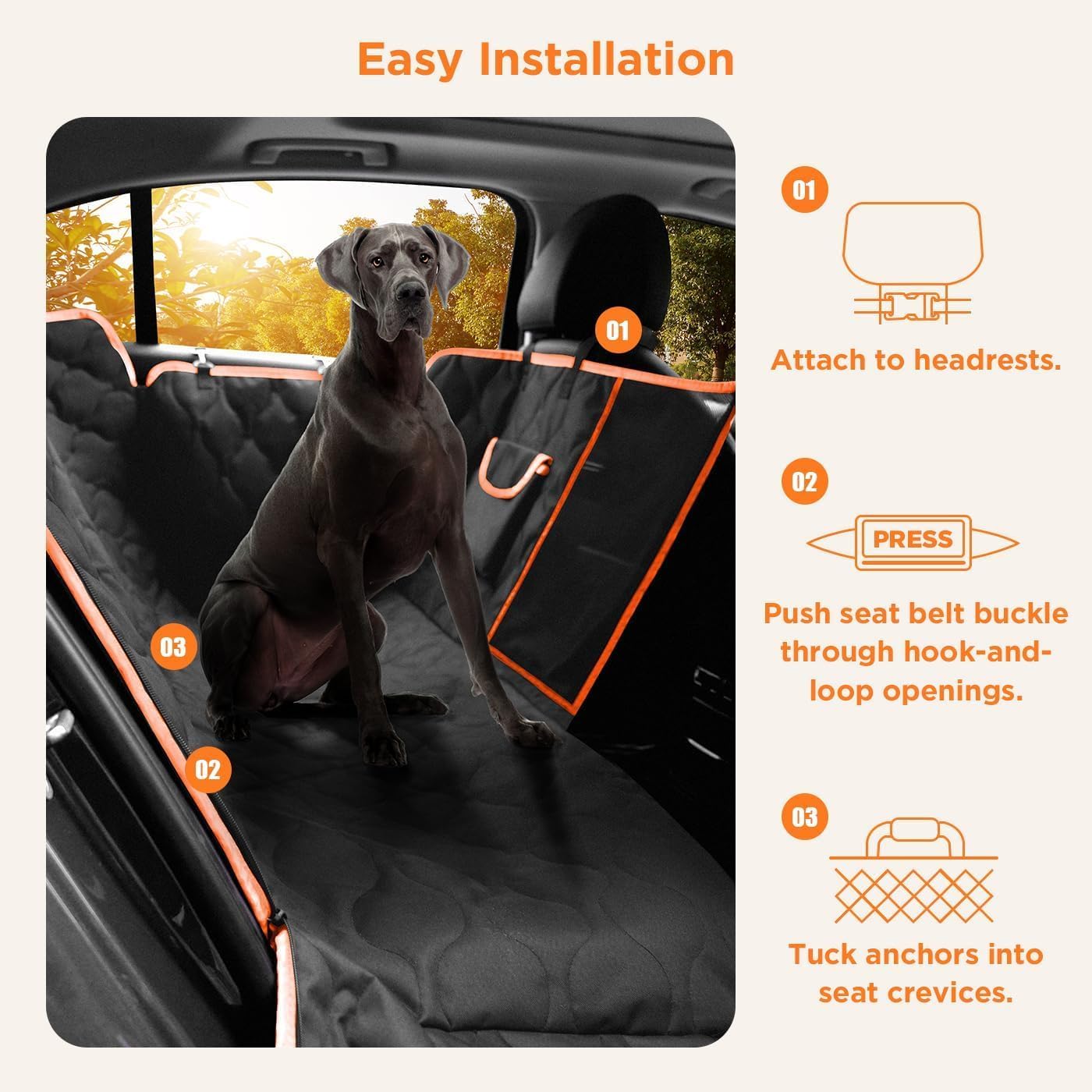 Shodu Waterproof Dog Car Seat Cover for Back Seat,Collapsible Scratchproof Dog Car Seats Covers,Nonslip Dogs Seat Cover with Mesh Window,Storage Pocket,Side Flaps,Universal Size Fit for Car/Truck/SUV
