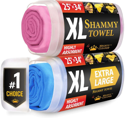 Premium XL Shammy Towel for Car - 2pk (34”x25”) - Super Absorbent Chamois Cloth - Spots & Scratch-Free - Reusable Car Drying Towels