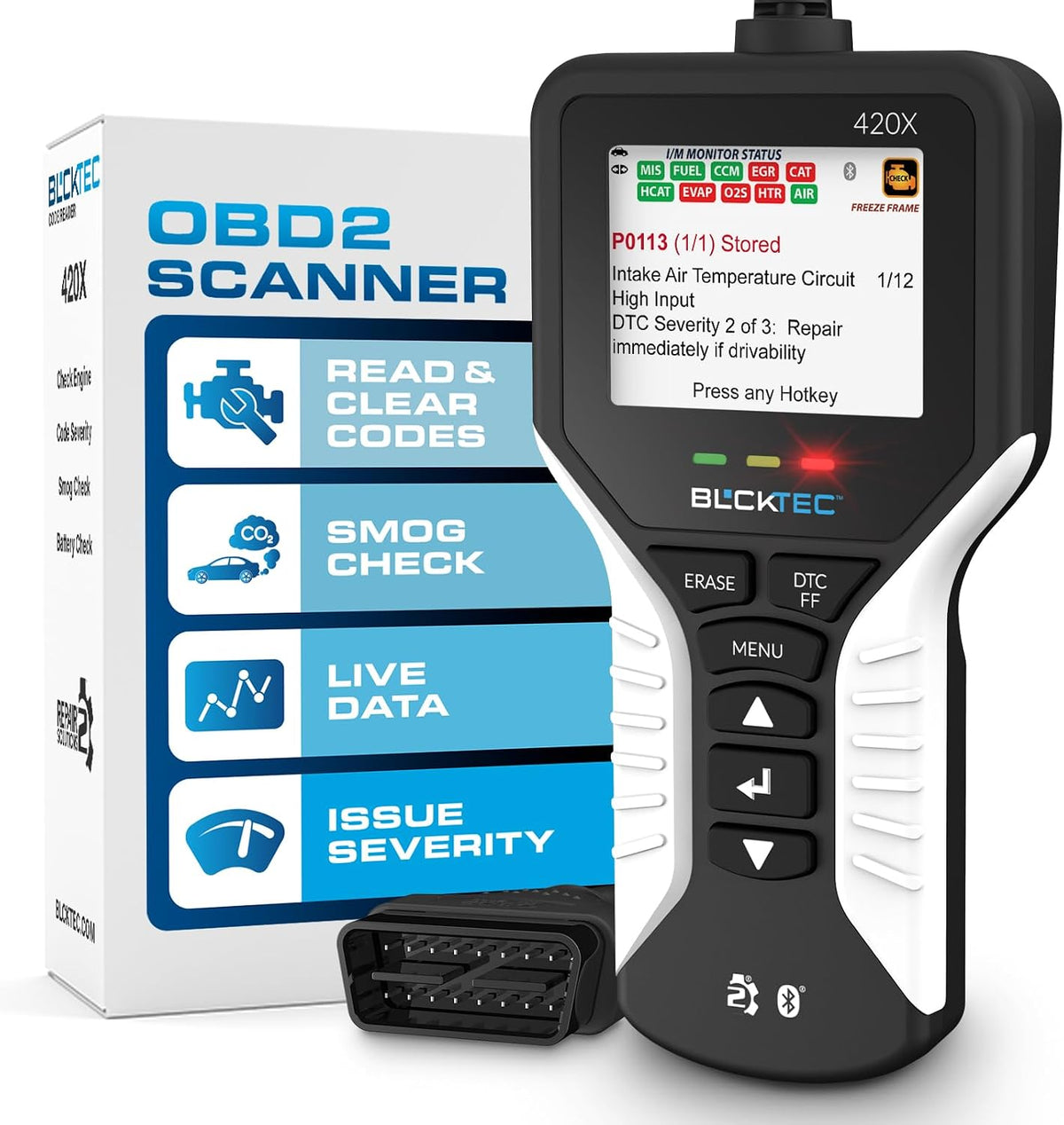 BLCKTEC 420 Bluetooth OBD2 Scanner Diagnostic Tool - Vehicle Code Reader for Car - Clears Check Engine Light - Comes with Premium OBD App On IOS & Android - Works For All Cars 1996 & Newer