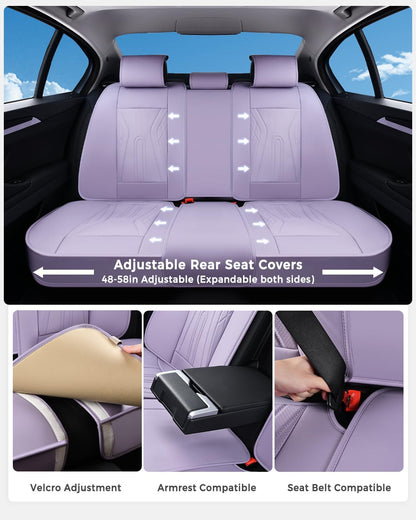 Huidasource Coffee Seat Covers Full Set, Universal Fit for Most Cars Trucks SUV, Full Coverage Leather Seat Cover, Airbag, Cupholder Compatible, Velcro Adjustable, Heaating/Cooling Function Retain