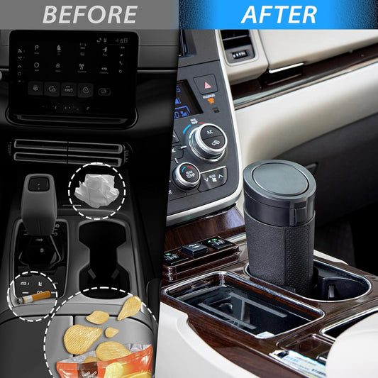 Car Trash Can Bin with Lid, 2 Packs,Mini Small Garbage Can Bin,Cup Holder Trash Can for Vehicle, Car's Door, Back Seat - Leakproof Portable Dustbin (Black)