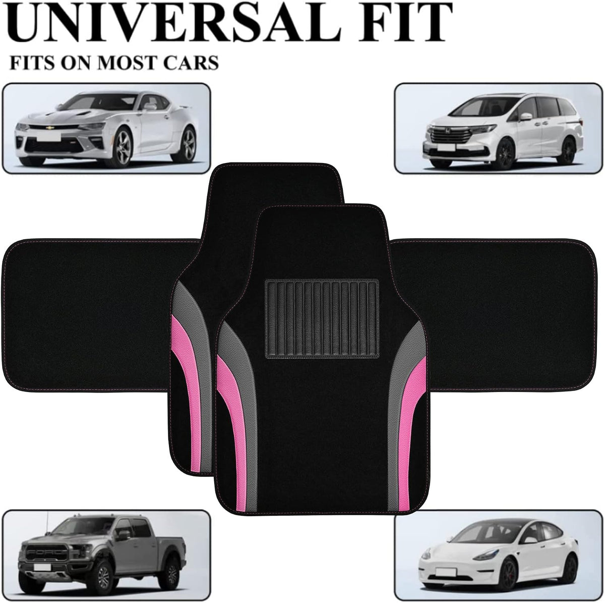 CAR PASS Leather Waterproof Sporty Car Floor Mats Carpet,Universal Automotive Floor Mat Fit for Sedans, Cars, Mid Trucks, Vans, SUV, Set of 4 (Black and Gray)