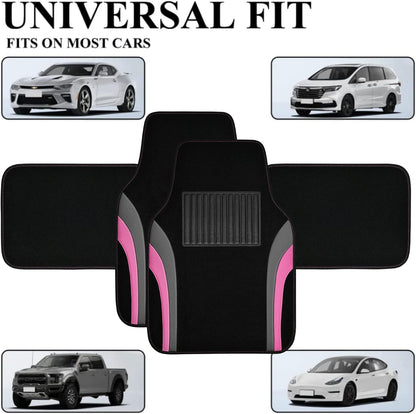 CAR PASS Leather Waterproof Sporty Car Floor Mats Carpet,Universal Automotive Floor Mat Fit for Sedans, Cars, Mid Trucks, Vans, SUV, Set of 4 (Black and Gray)