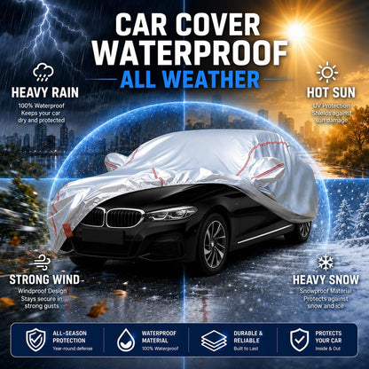 Car Cover for Sedan, Waterproof All Weather Heavy Duty, 360° Underbody Wrap Windproof Design, Quick Install Outdoor Vehicle Cover, Fits 186-193 in