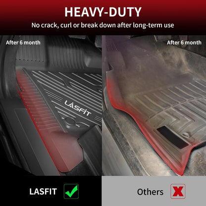 LASFIT Floor Mats for Ford F-150 2021-2026 | F150 Lightning 2022-2025 SuperCrew (Rear w/Fold Flat Storage) Carpet Floor All Weather Car Liners TPE Truck Mats - 1st and 2nd Row, 3pcs Black