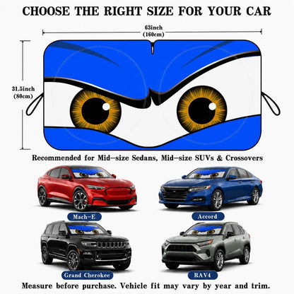 Car Windshield Sun Shade, Funny Cartoon Eyes Sun Visor for Car Windshield Universal Fits Sedan Compact Car Hatchback SUV, UV Heat Protection - 59 x 27.5