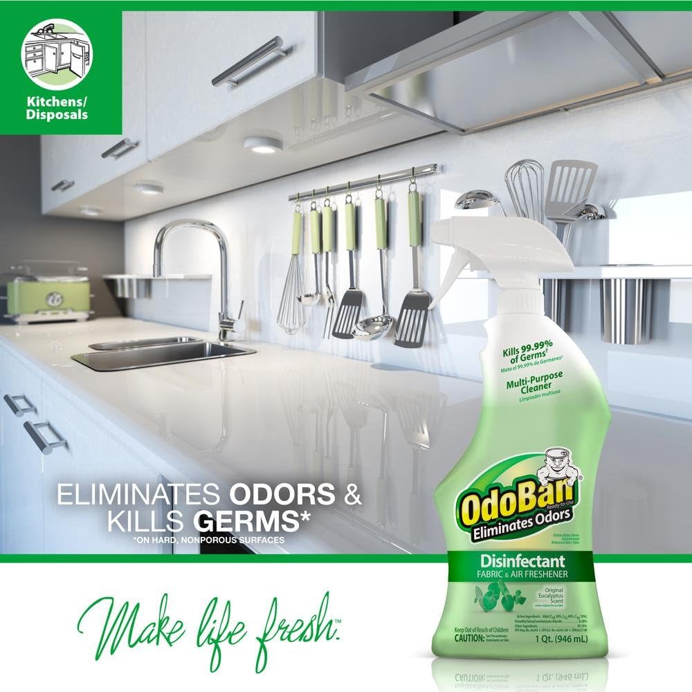OdoBan Ready-to-Use Disinfectant and Odor Eliminator, 32 Ounce Spray Bottle, Original Eucalyptus Scent