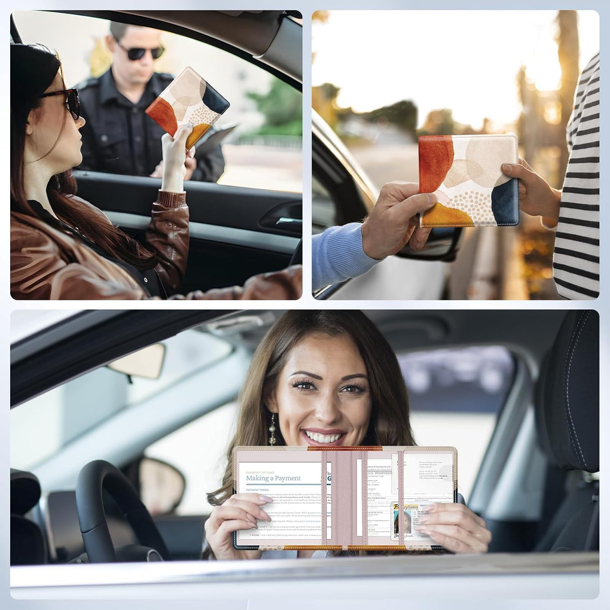 Car Registration and Insurance Card Holder，Vehicle Glove Box Car Organizer，Accessories Case for Storing Driving Licences, Cards, Documents