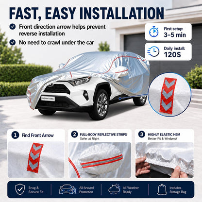 Car Cover for Sedan, Waterproof All Weather Heavy Duty, 360° Underbody Wrap Windproof Design, Quick Install Outdoor Vehicle Cover, Fits 186-193 in