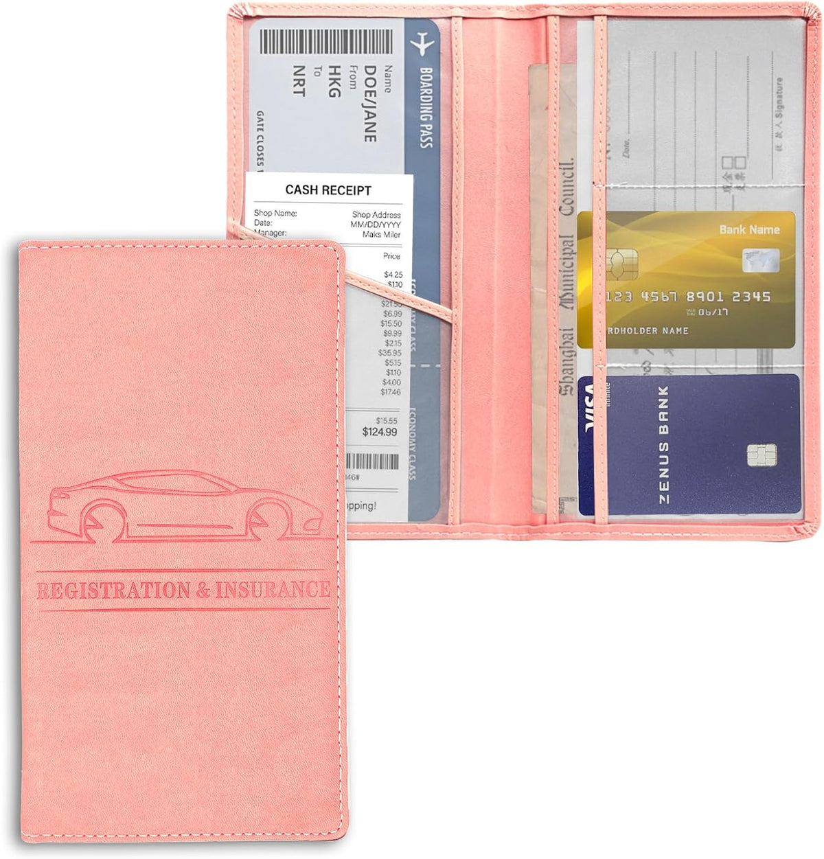 Leather Premium Car Registration & Insurance Card Holder, Vehicle Glove Box Wallet Case, for Documents, Cards, License (Blue)