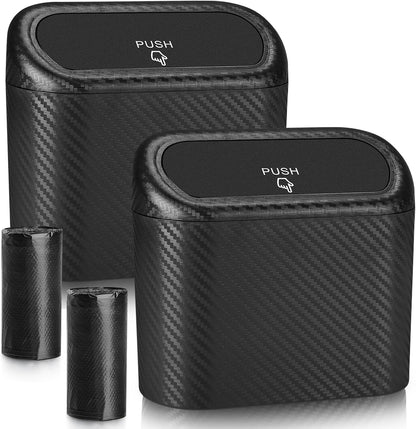 Accmor Car Trash Can with Lid, Mini Auto Dustbin Garbage Organizer Holder 2 Packs, Automotive Storage Container Bin with 60 Pcs Bags for Vehicle, Home, Office