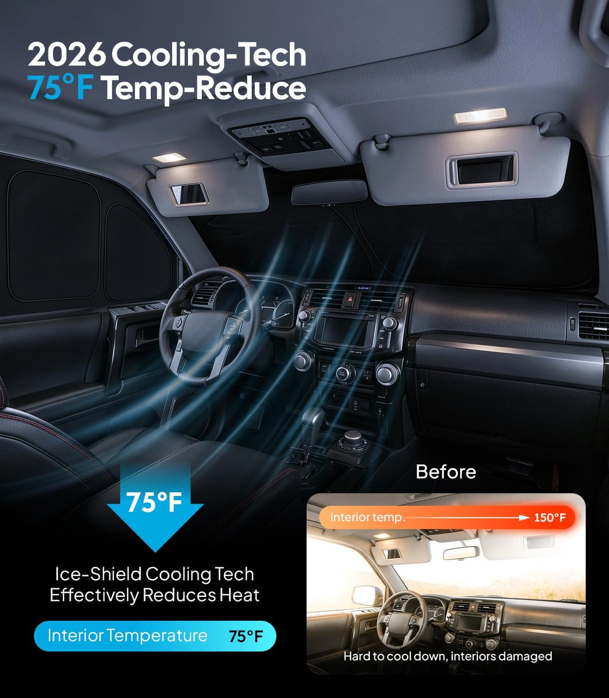 Wigoo 2026 Upgrade 8PCS Full Set Window Sunshade for Toyota 4Runner 2010-2024 [7-Layer Cooler & Blacker, Ice-Crystal Tech] with Windshield for Sun Block, Baby, Camping, Privacy Napping, Relax